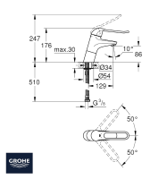 MONOMANDO LAVABO GERONTOLOGICO EUROECO GROHE MEDIDAS